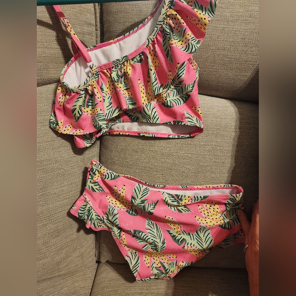 Teen, Girls Pink Leaf Print Bikini Set